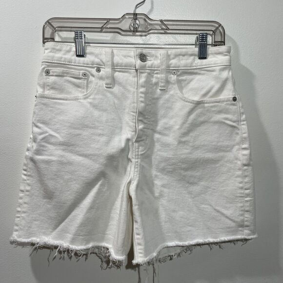 Madewell Curvy High Rise Denim Shorts White Frayed Hem Women Size 27 - Picture 3 of 12